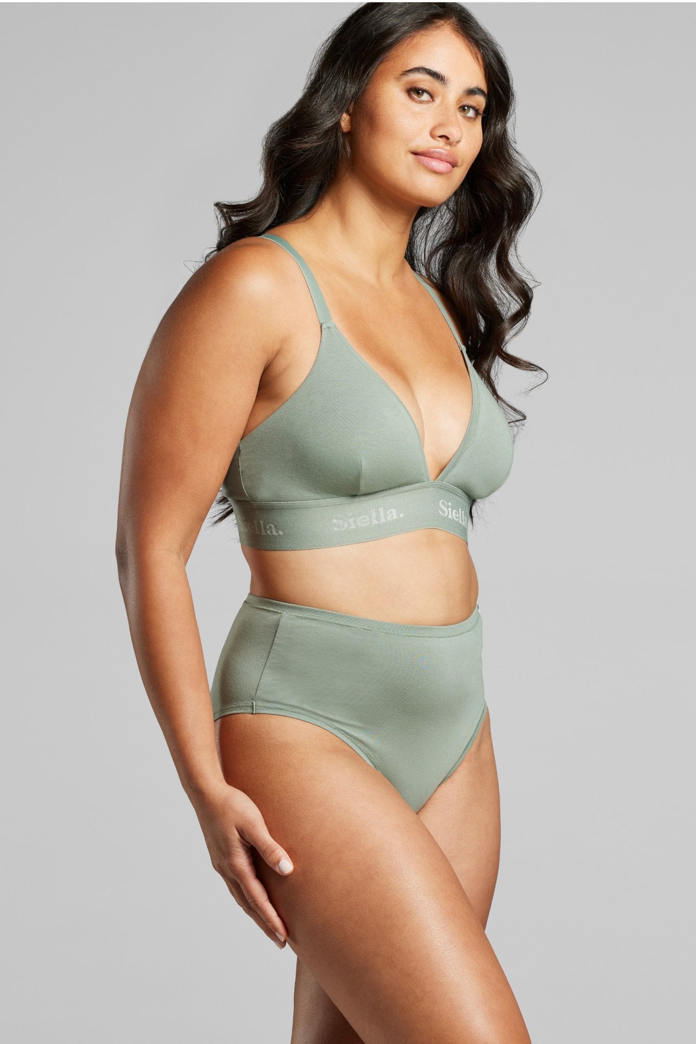 Organic Cotton High Waist Brief - Siella - Color: Sage Sauge