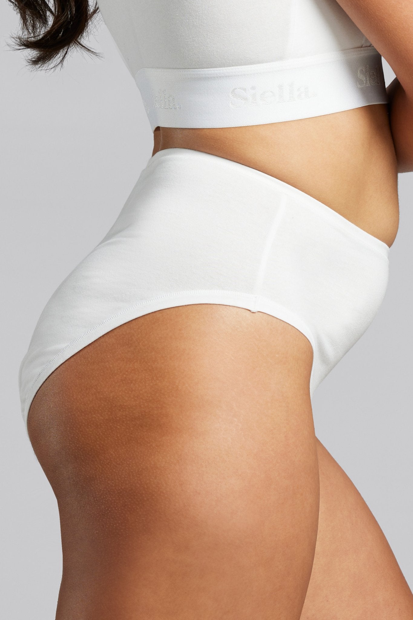 Organic Cotton High Waist Brief - Siella - Color: White Blanc