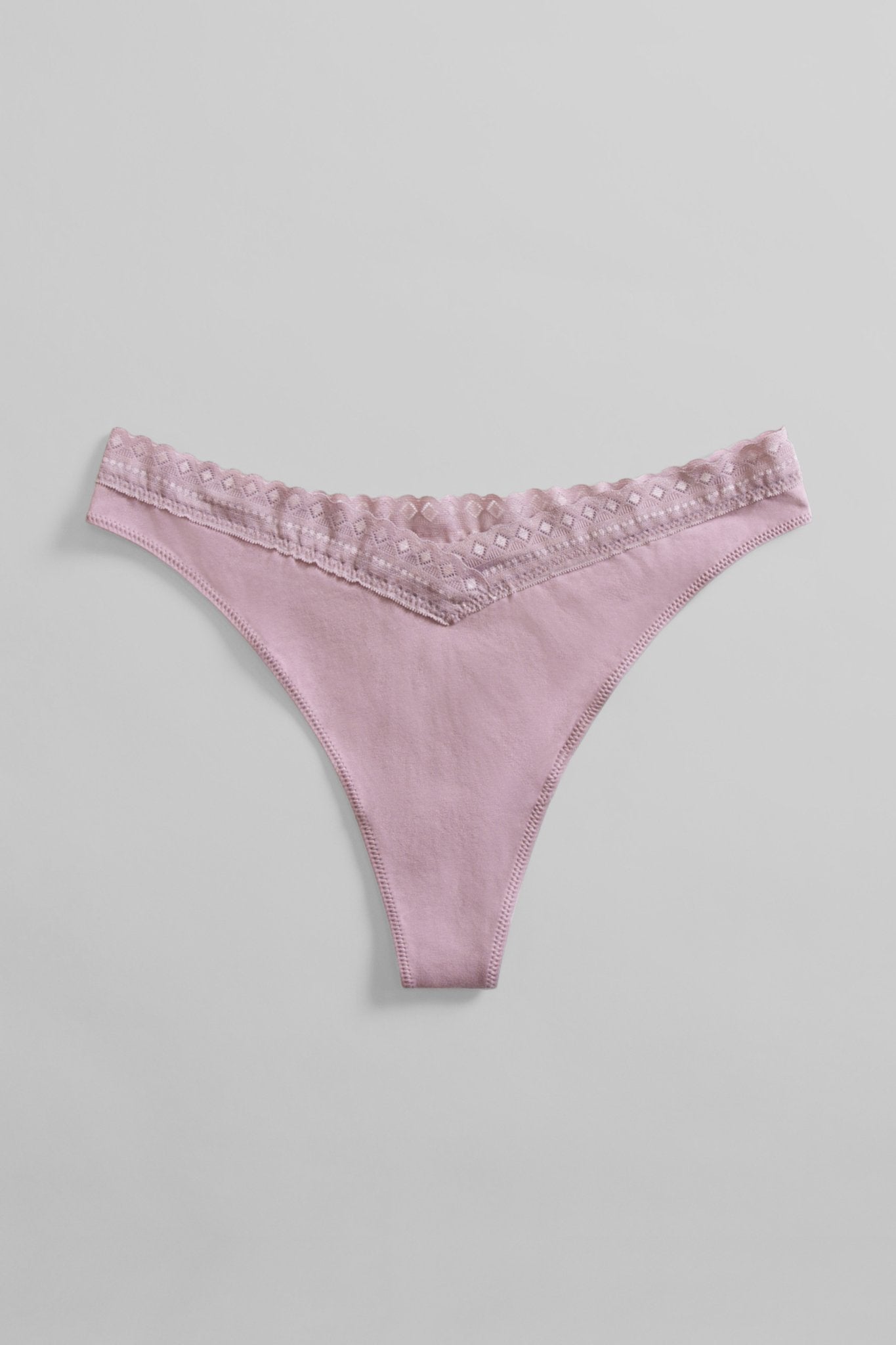 Organic Cotton Lace Thong - Siella - Color: Lavender Lavande