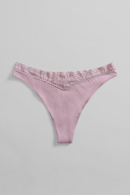 Organic Cotton Lace Thong - Siella - Color: Lavender Lavande