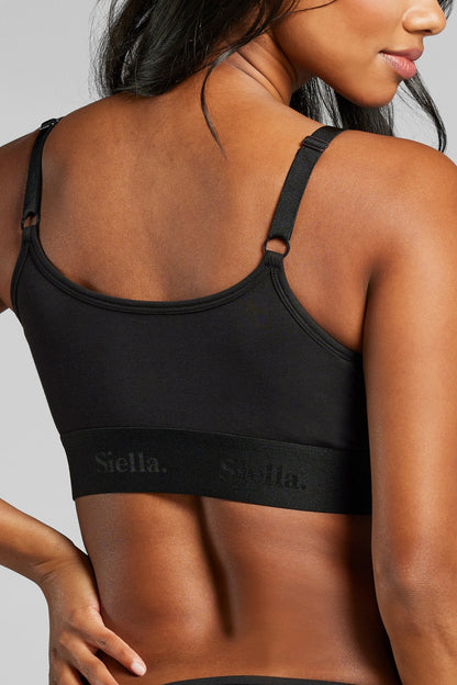 Organic Cotton Scoop Neck Bralette - Siella - Color: Black Noir