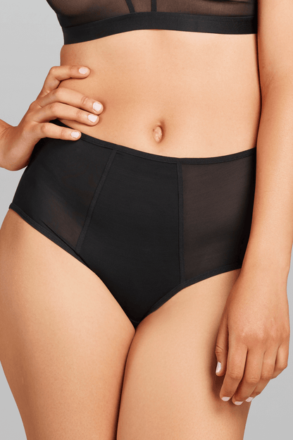 Power Mesh High Waist Brief - Siella - Color: Black Noir