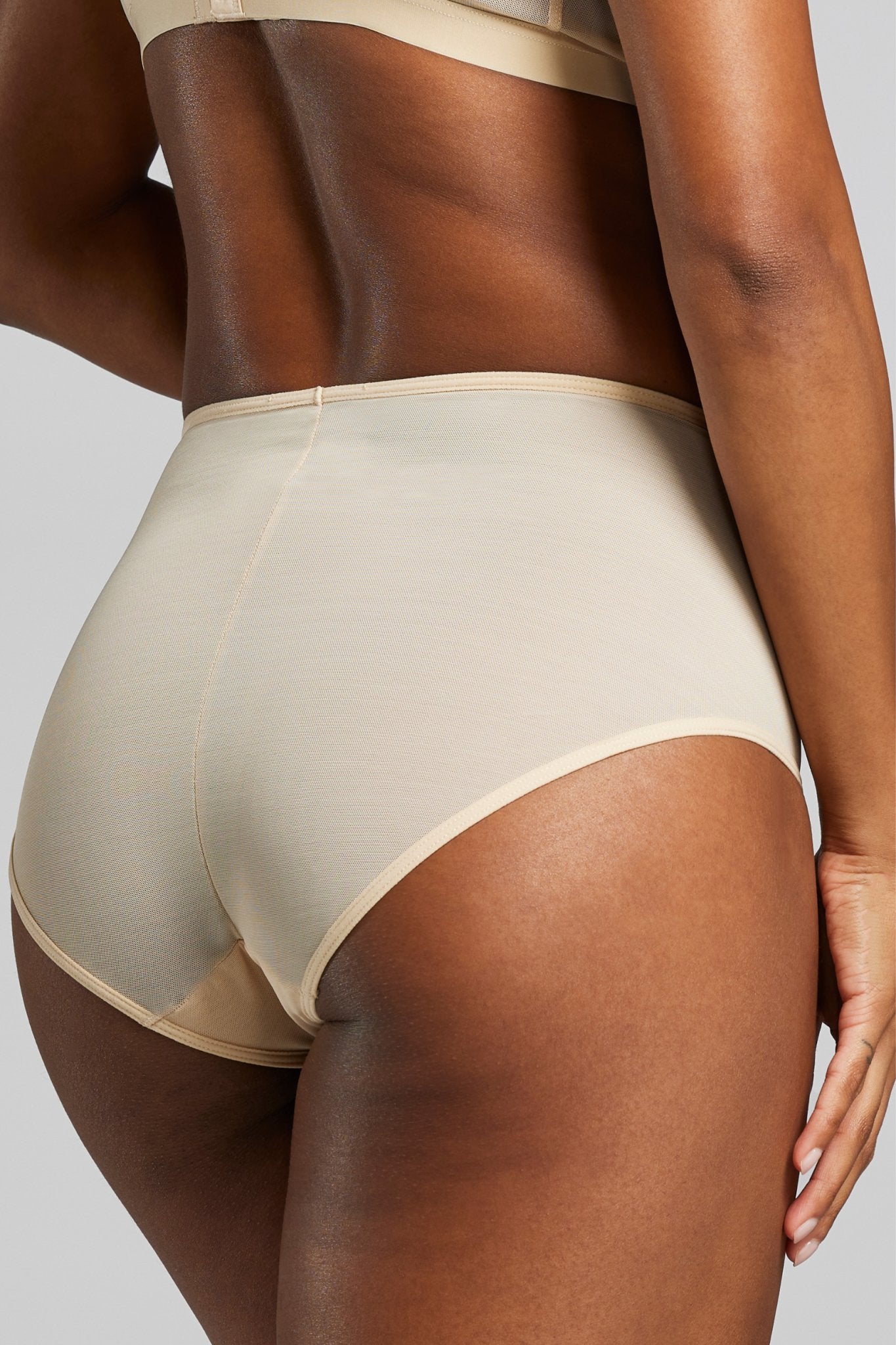 Power Mesh High Waist Brief - Siella - Color: Sand Sable