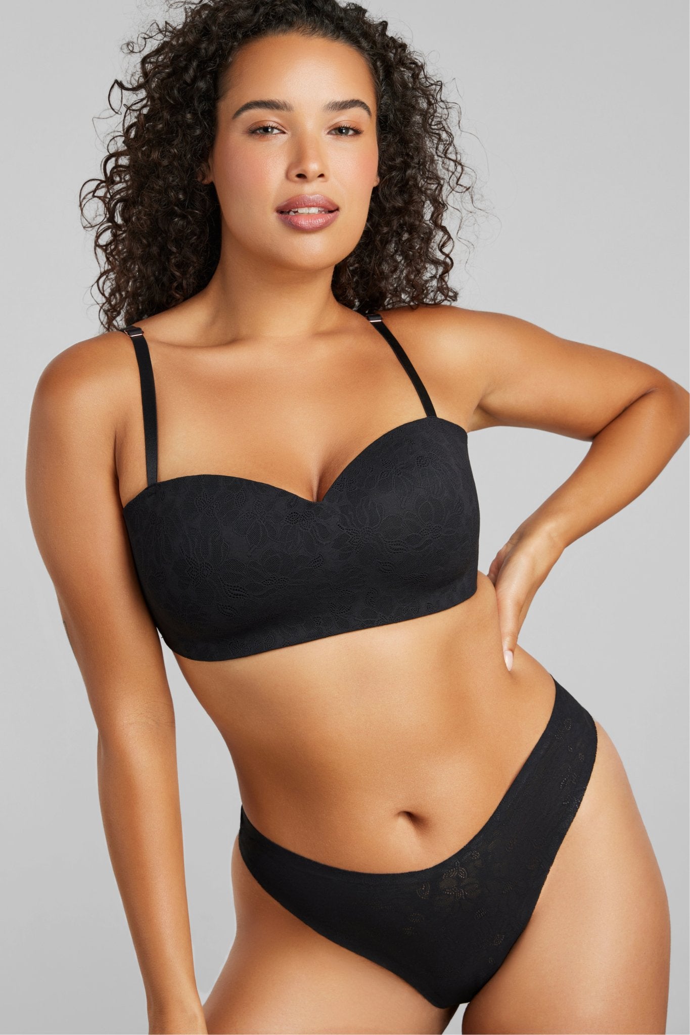 Soft Lace Balconette Foam Bra - SIELLA - Color: Black Noir