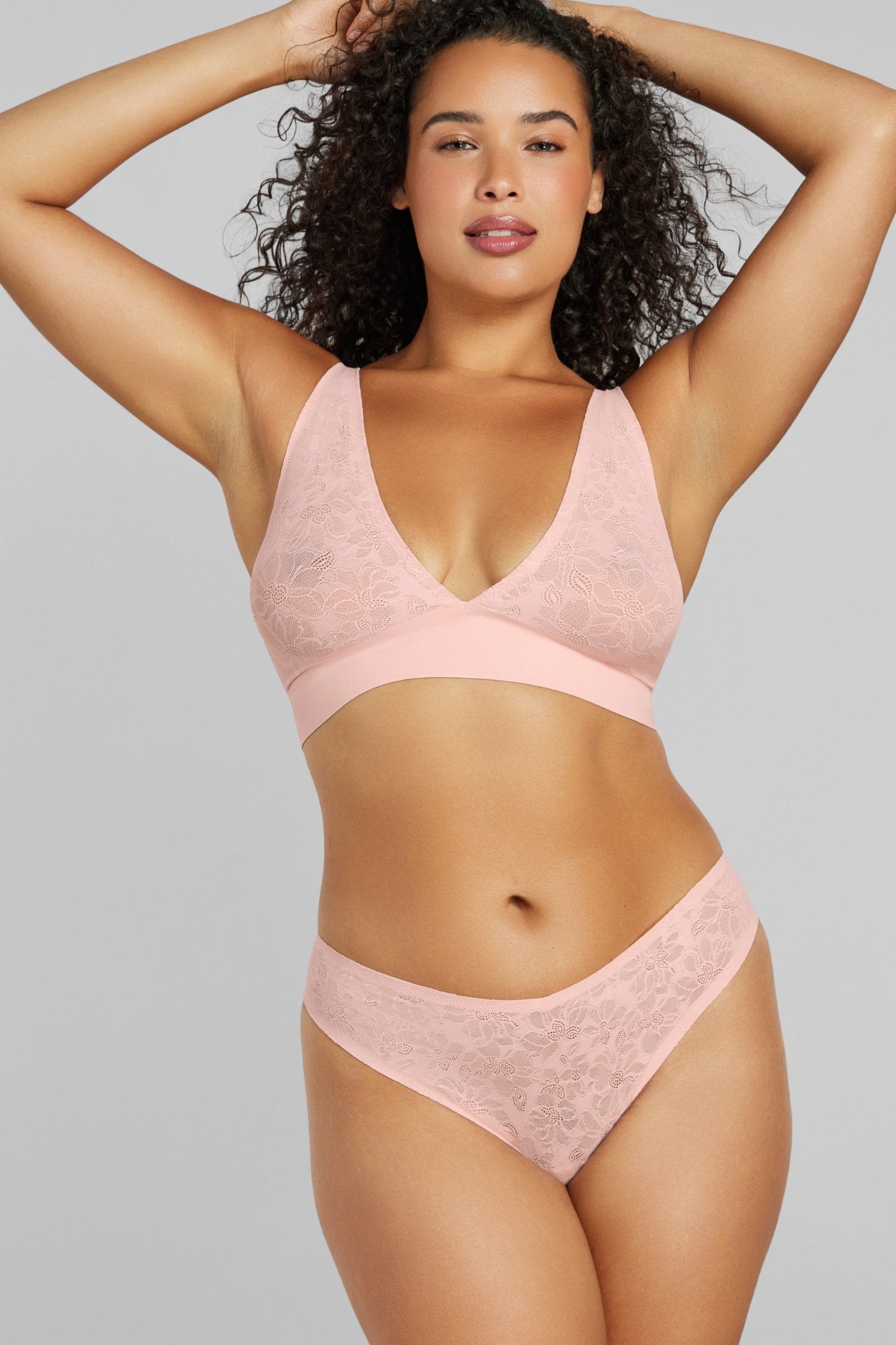 Soft Lace Plunge Non-Padded Bra - SIELLA - Color: Barely Pink Rose délicat