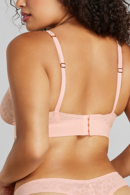 Soft Lace Plunge Non-Padded Bra - SIELLA - Color: Barely Pink Rose délicat